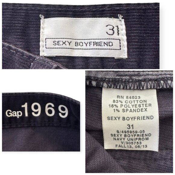 Gap 1969 Sexy Boyfriend Corduroy Pants,  Size 31, Stretch Cord, Navy Uniform - Picture 3 of 9